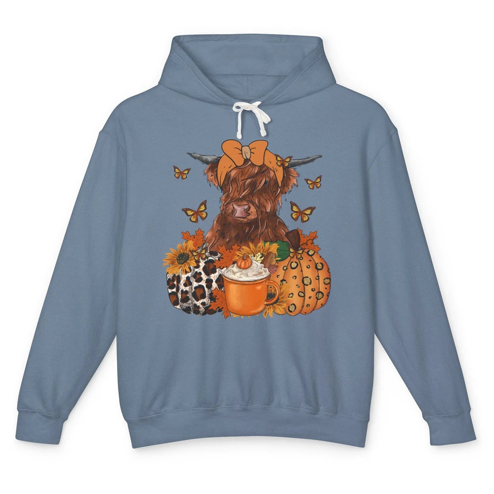 Retro Fall Highland Cow Pumpkin Western Country Farm Autumn Unisex Lightweight Hoodie