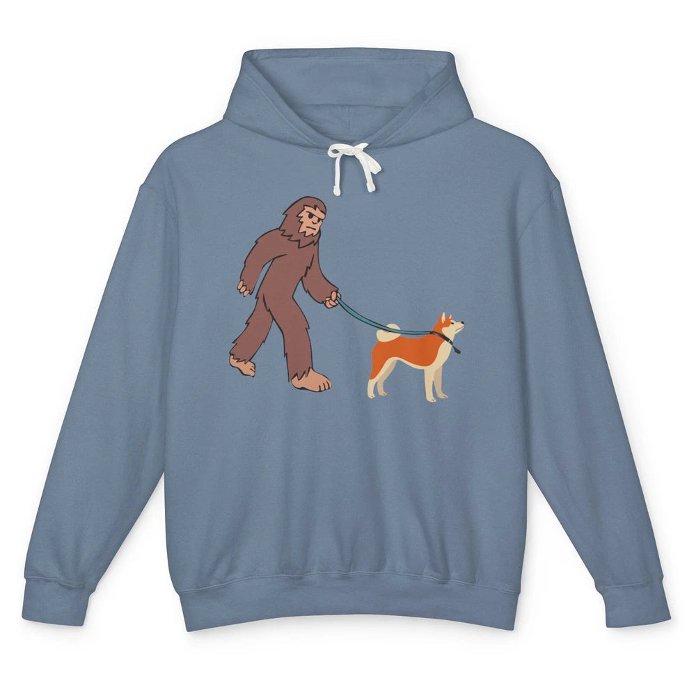 Funny Bigfoot Sasquatch Walking Shiba Inu Dog Mom Bigfoot Unisex Lightweight Hoodie