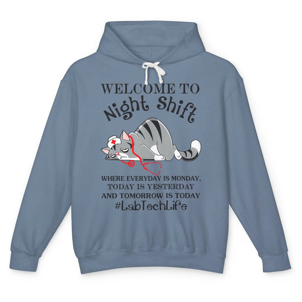 Funny Welcome To Night Shift Cat Lab Tech Medical Laboratory Unisex Lightweight Hoodie