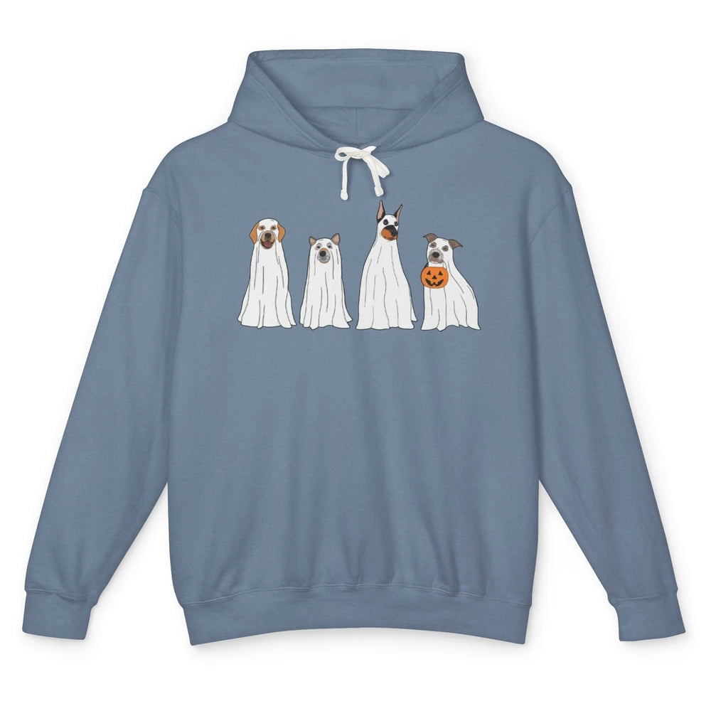 Halloween Dog Ghost Pumpkin Spooky Season Funny Dog Lovers Unisex Lightweight Hoodie