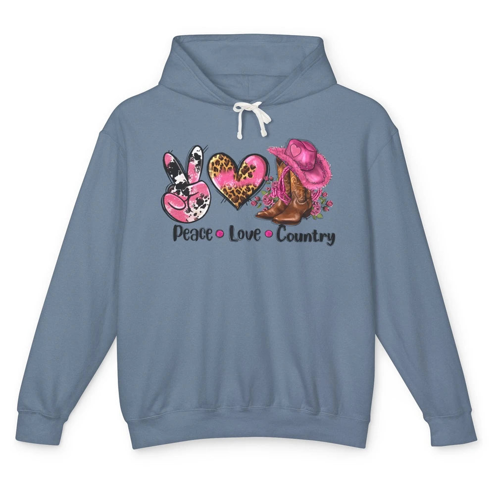 Retro Cowgirl Boots Hat Peace Love Country Western Country Unisex Lightweight Hoodie