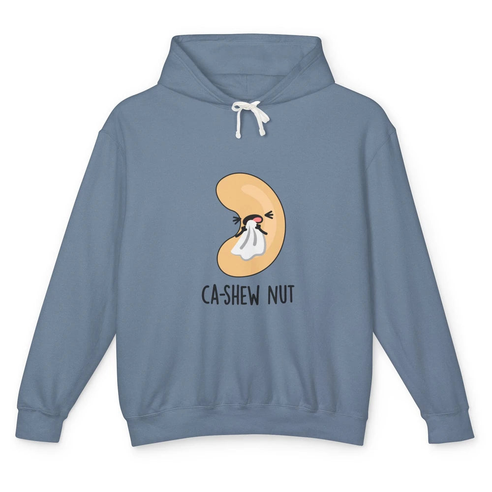 Funny Cashew Nut Sneezing Food Pun Sarcastic Humor Vegan Unisex Lightweight Hoodie