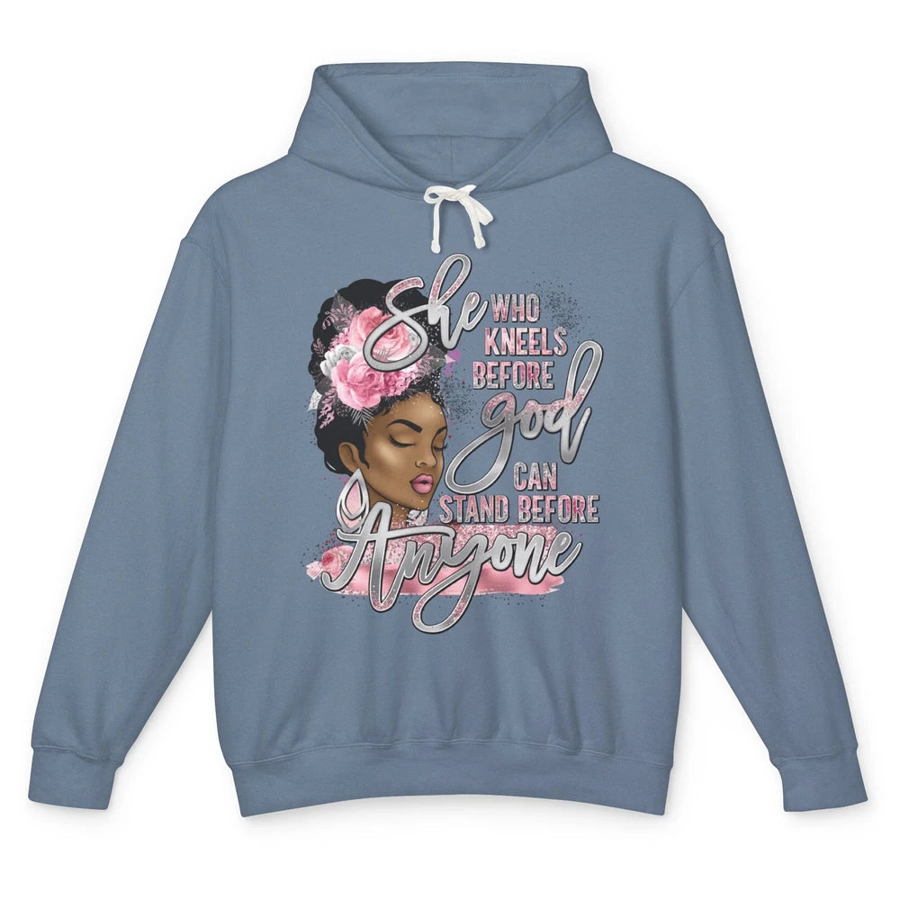 Black Girl She Who Kneels Before God Christian Afro Women Unisex Lightweight Hoodie