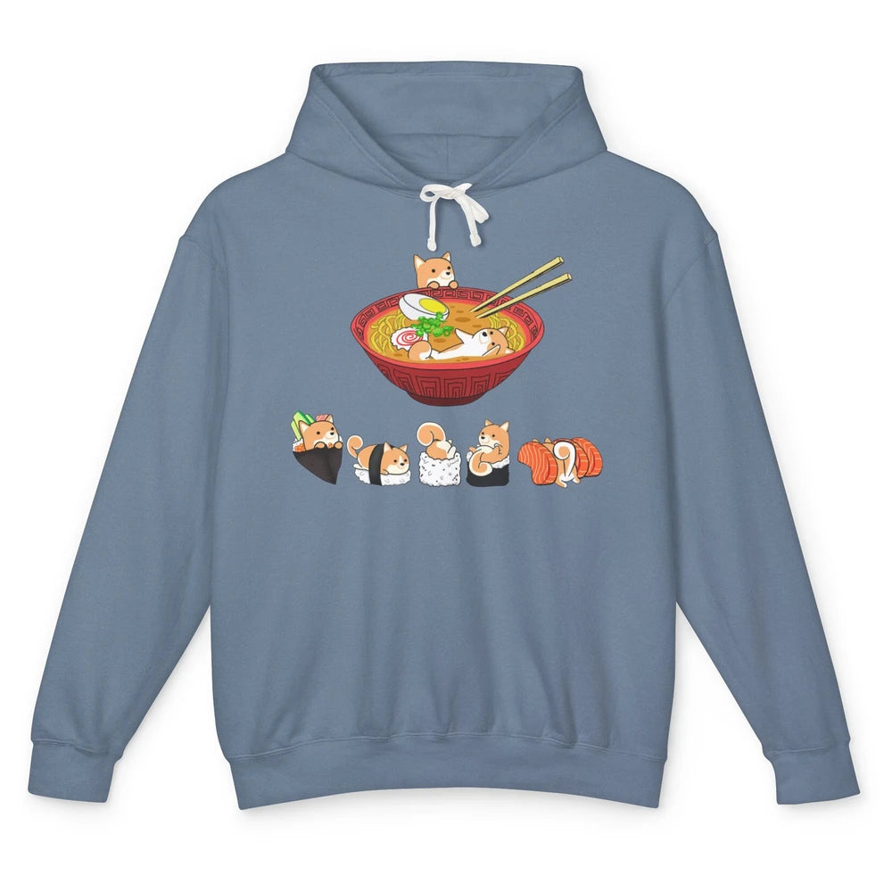 Funny Shiba Inu Sushi Ramen Bowl Cute Japanese Kawaii Dog Unisex Lightweight Hoodie