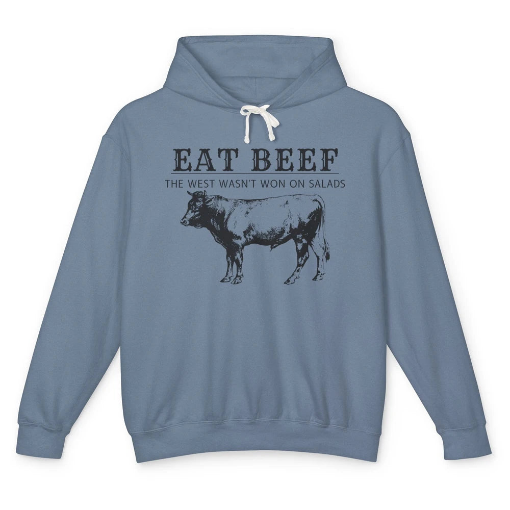 Funny Cow Eat Beef the West Wasn't Won on Salads Farm Cattle Unisex Lightweight Hoodie