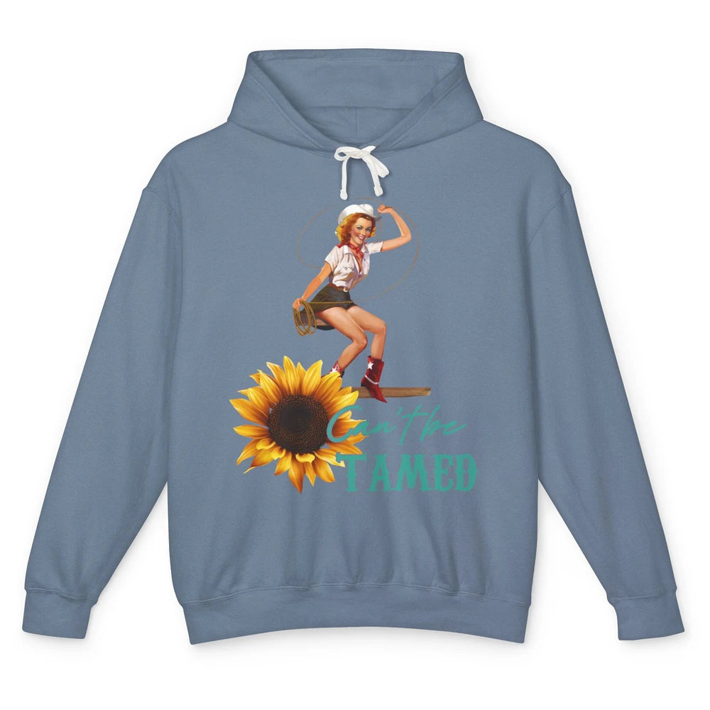 Retro Sunflower Cowgirl Can't Be Tamed Western Country Rodeo Unisex Lightweight Hoodie