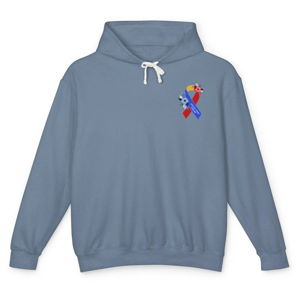 Thoracic Outlet Syndrome Awareness Floral Blue Red Ribbon Unisex Lightweight Hoodie