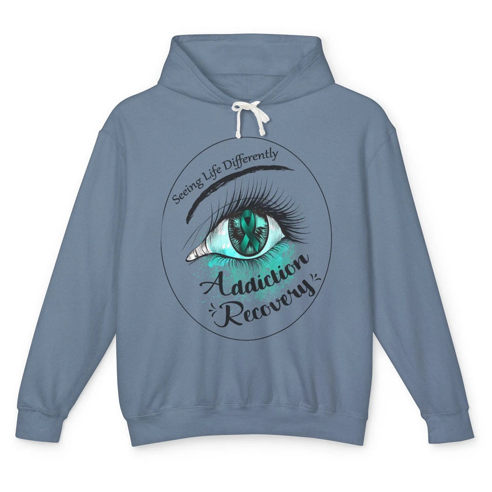 Addiction Awareness Seeing Life Differently Eye Teal Ribbon Unisex Lightweight Hoodie