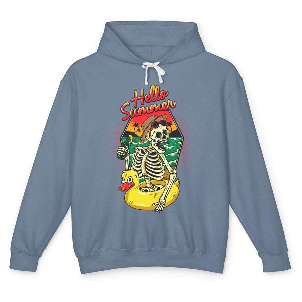 Summer Vibes Skeleton Funny Skeleton On Beach Sunset Unisex Lightweight Hoodie