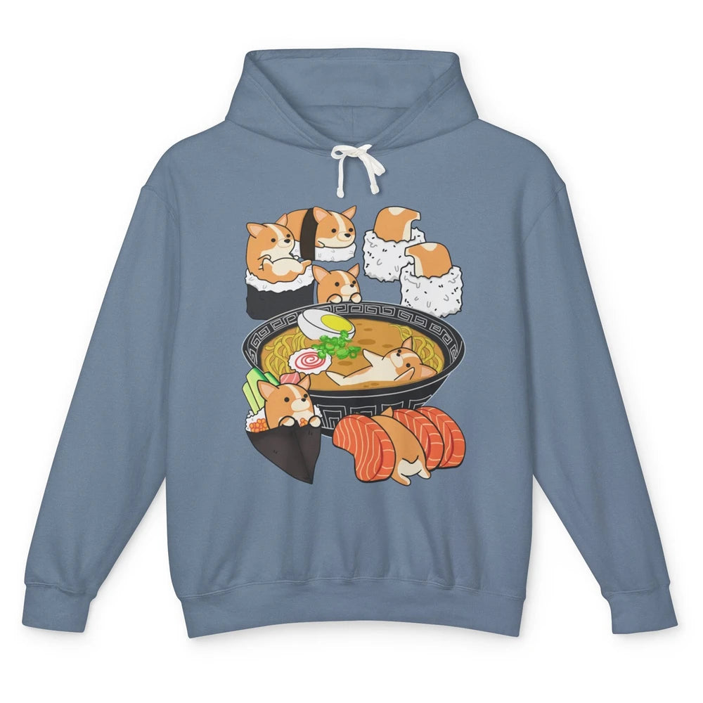 Funny Corgi Ramen Bowl Noodles Sushi Rolls Japanese Kawaii Unisex Lightweight Hoodie