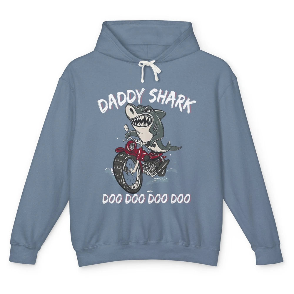 Mens Daddy Shark Motorcycle Funny Biker Dad Fathers Day Gift Unisex Lightweight Hoodie