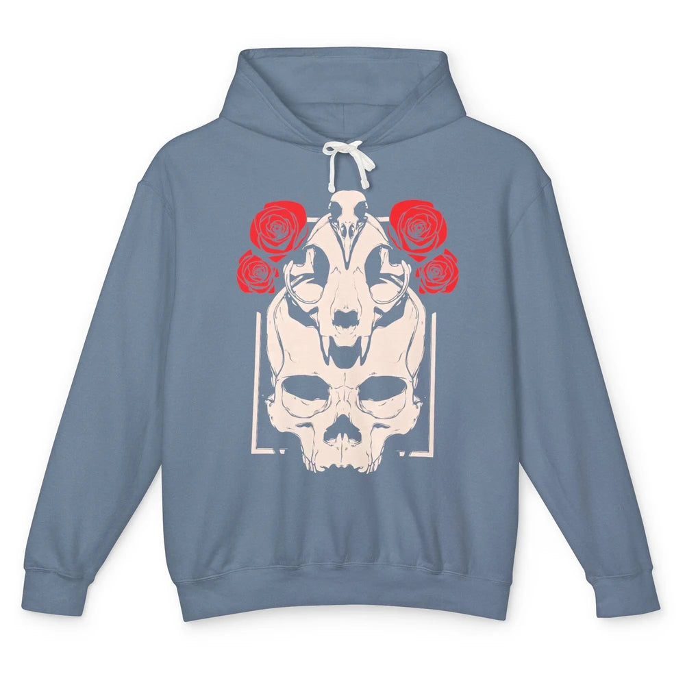 Mystical Skulls Gothic Witch Floral Grunge Magic Occult Edgy Unisex Lightweight Hoodie