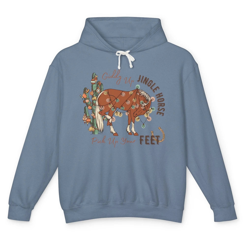 Giddy Up Jingle Horse Pick Up Your Feet Christmas Lights Unisex Lightweight Hoodie