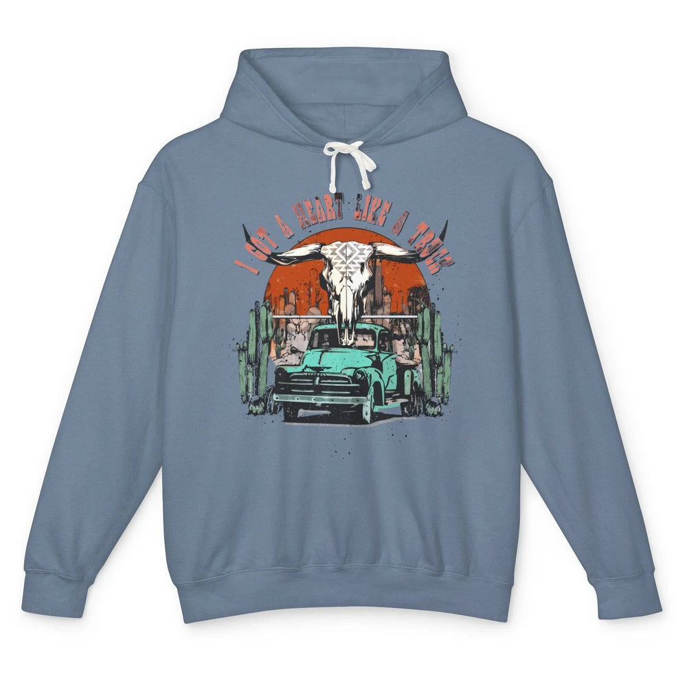 Desert Bull Skull Got A Heart Like A Truck Western Valentine Unisex Lightweight Hoodie