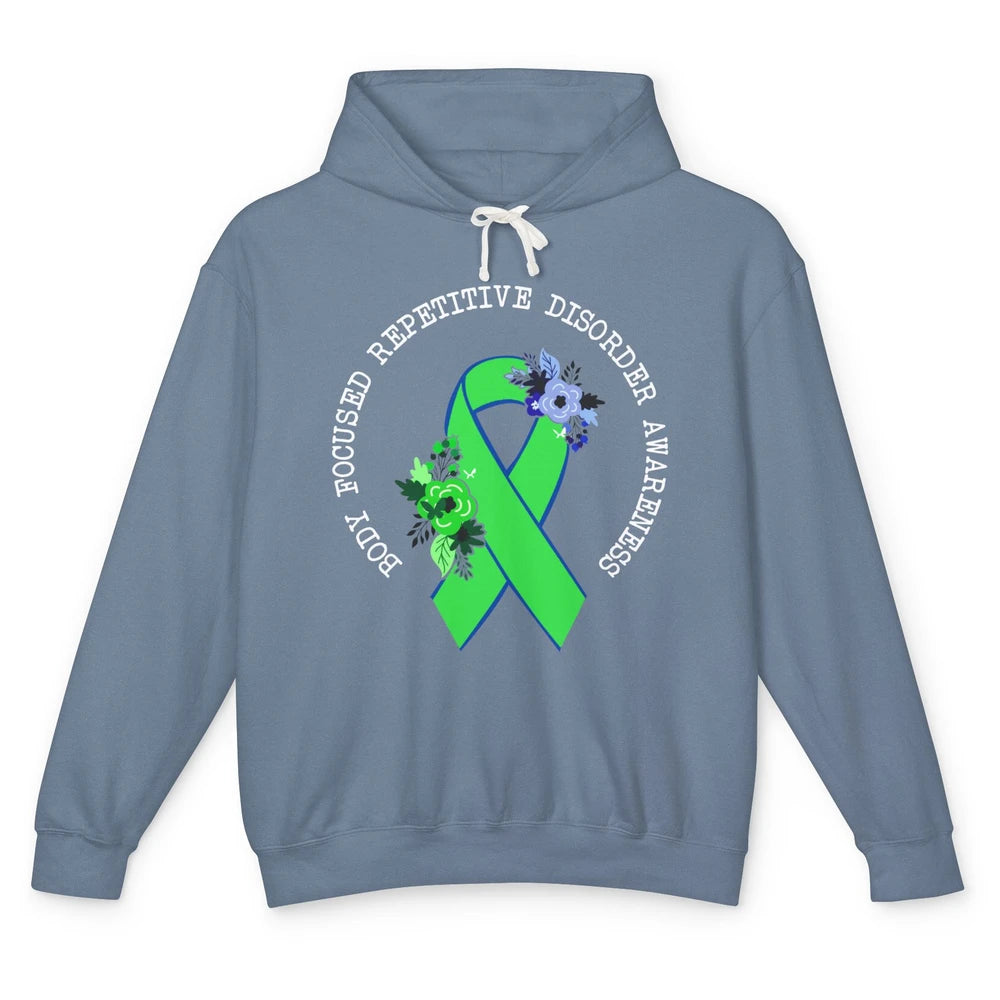 Body Focused Repetitive Disorder BFRB Floral Green Ribbon Unisex Lightweight Hoodie