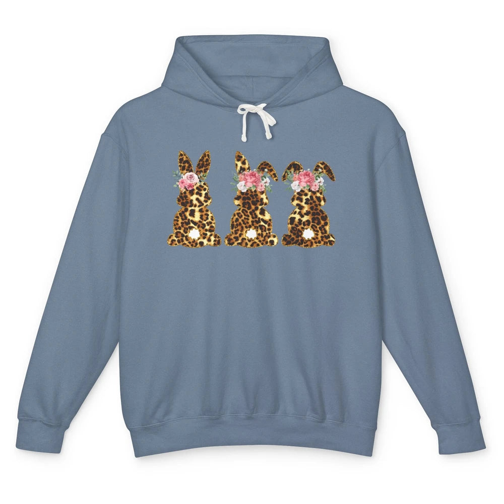 Leopard Bunnies With Flowers Cute Easter Day Bunny Lovers Unisex Lightweight Hoodie