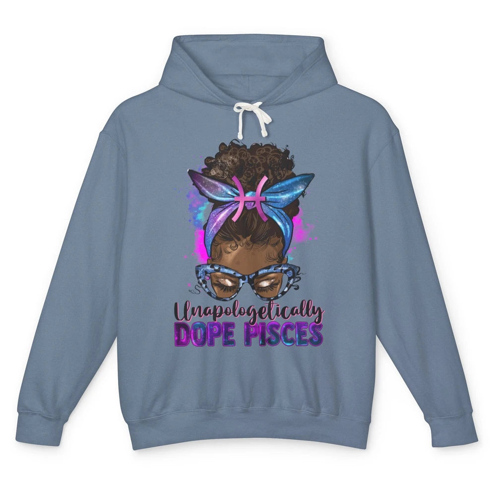 Unapologetically Dope Pisces Zodiac Leopard Afro Messy Bun Unisex Lightweight Hoodie