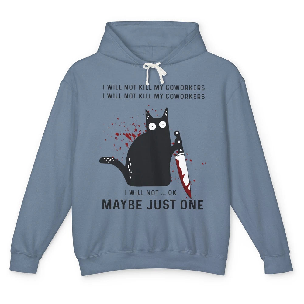 I Will Not Kill My Coworkers Murderous Black Cat With Knife Unisex Lightweight Hoodie