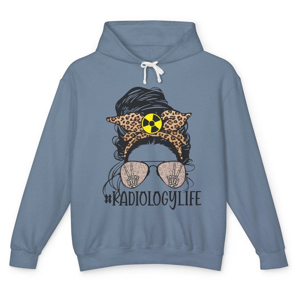 Leopard Messy Bun Mom Glasses X-ray Rad Tech Radiology Life Unisex Lightweight Hoodie