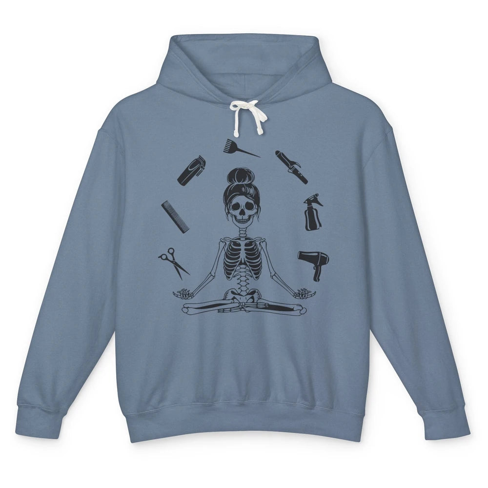 Funny Hairstylist Skeleton Yoga Hairdresser Cosmetology Unisex Lightweight Hoodie