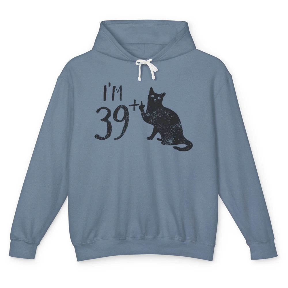 Funny Cat I'm 39 Plus 1 Cat Mom 40th Birthday Cat Lovers Unisex Lightweight Hoodie