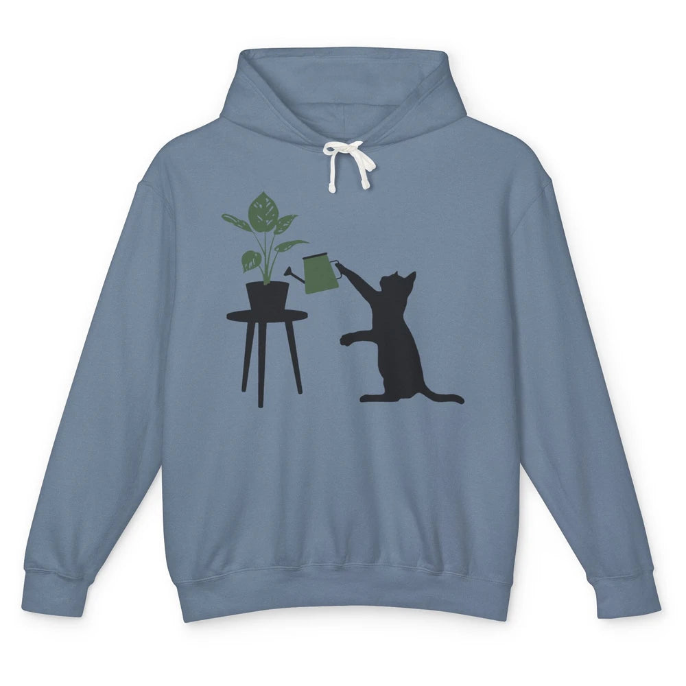 Black Cat Watering Plant Cat Gardening Planting Cat Lovers Unisex Lightweight Hoodie