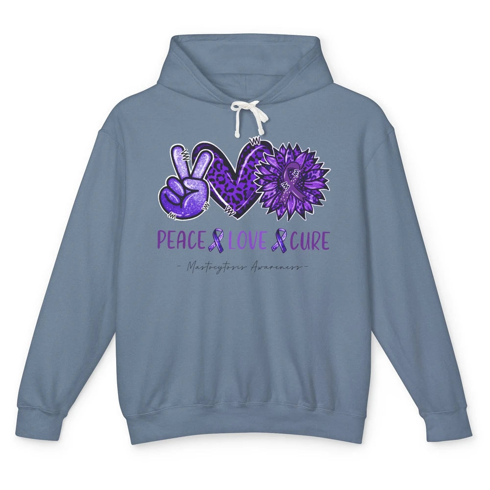 Mastocytosis Awareness Purple Ribbon Peace Love Fight Unisex Lightweight Hoodie