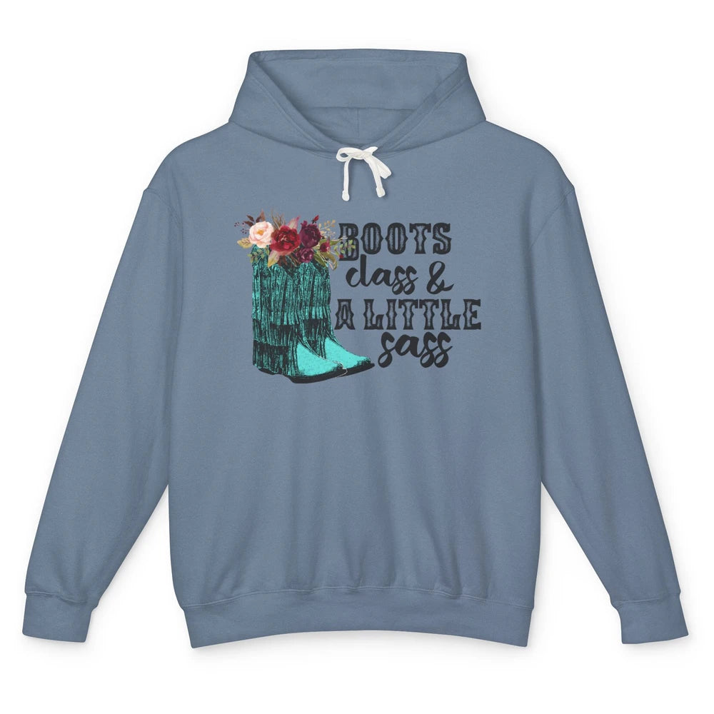 Floral Cowgirl Boots Class A Lil Sass Western Country Girl Unisex Lightweight Hoodie