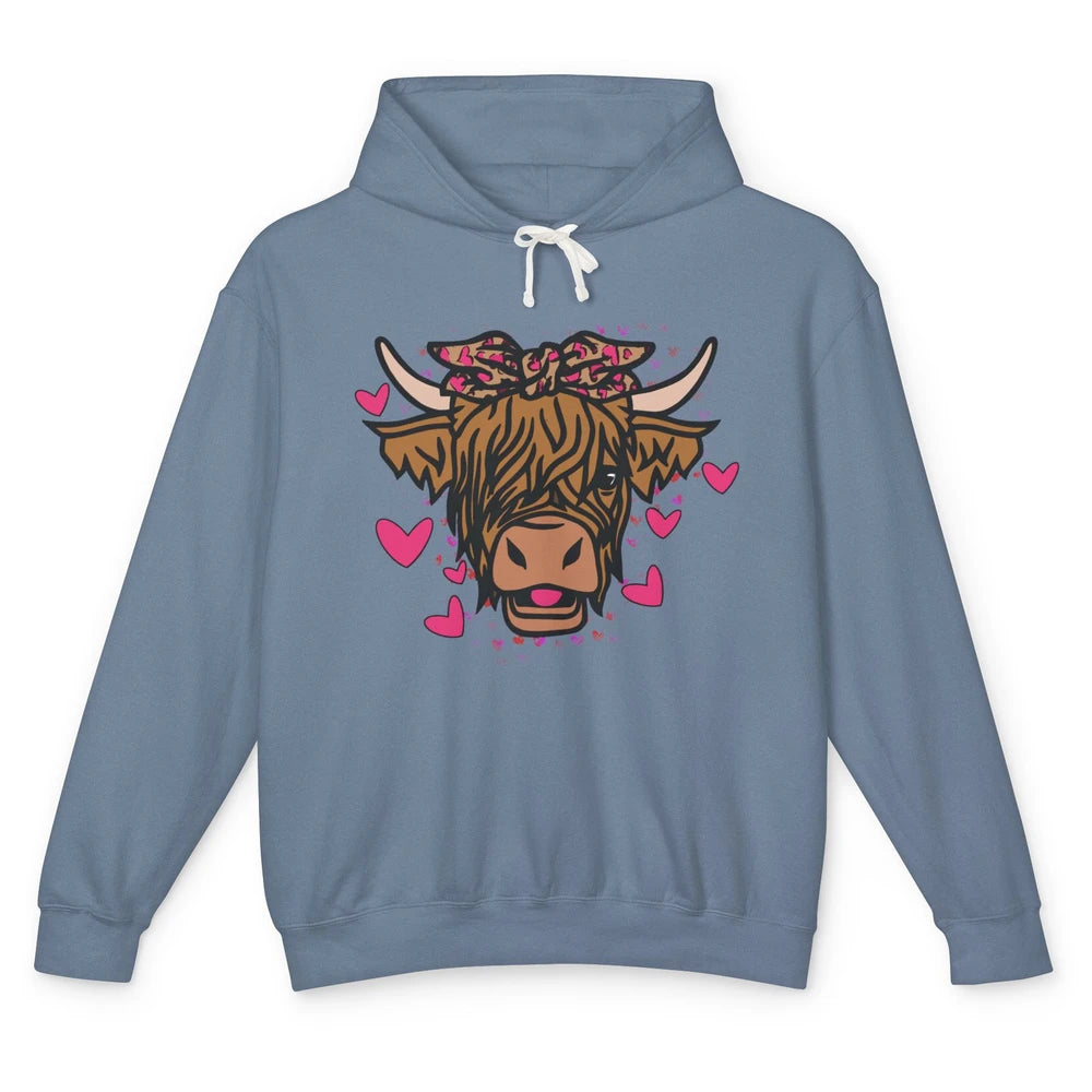 Funny Highland Cow Bandana I Love Moo Western Valentines Day Unisex Lightweight Hoodie