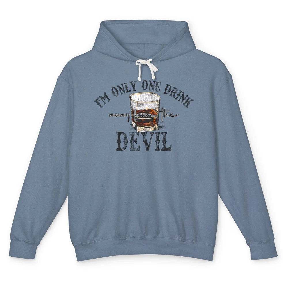 Retro Whiskey I'm Only One Drink Away From The Devil Western Unisex Lightweight Hoodie