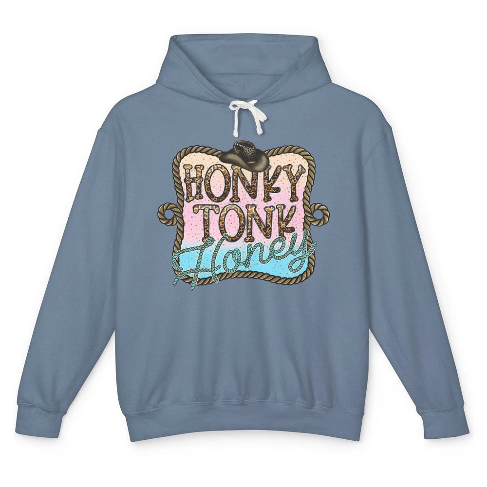 Cowboy Hat Rope Honky Tonk Honey Leopard Western Country Unisex Lightweight Hoodie