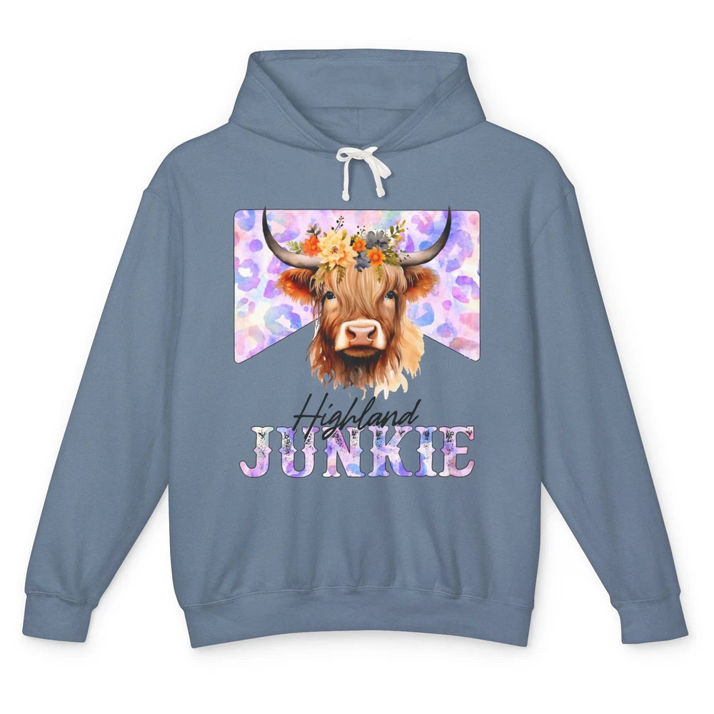 Floral Highland Cow Junkie Western Country Farm Animal Unisex Lightweight Hoodie