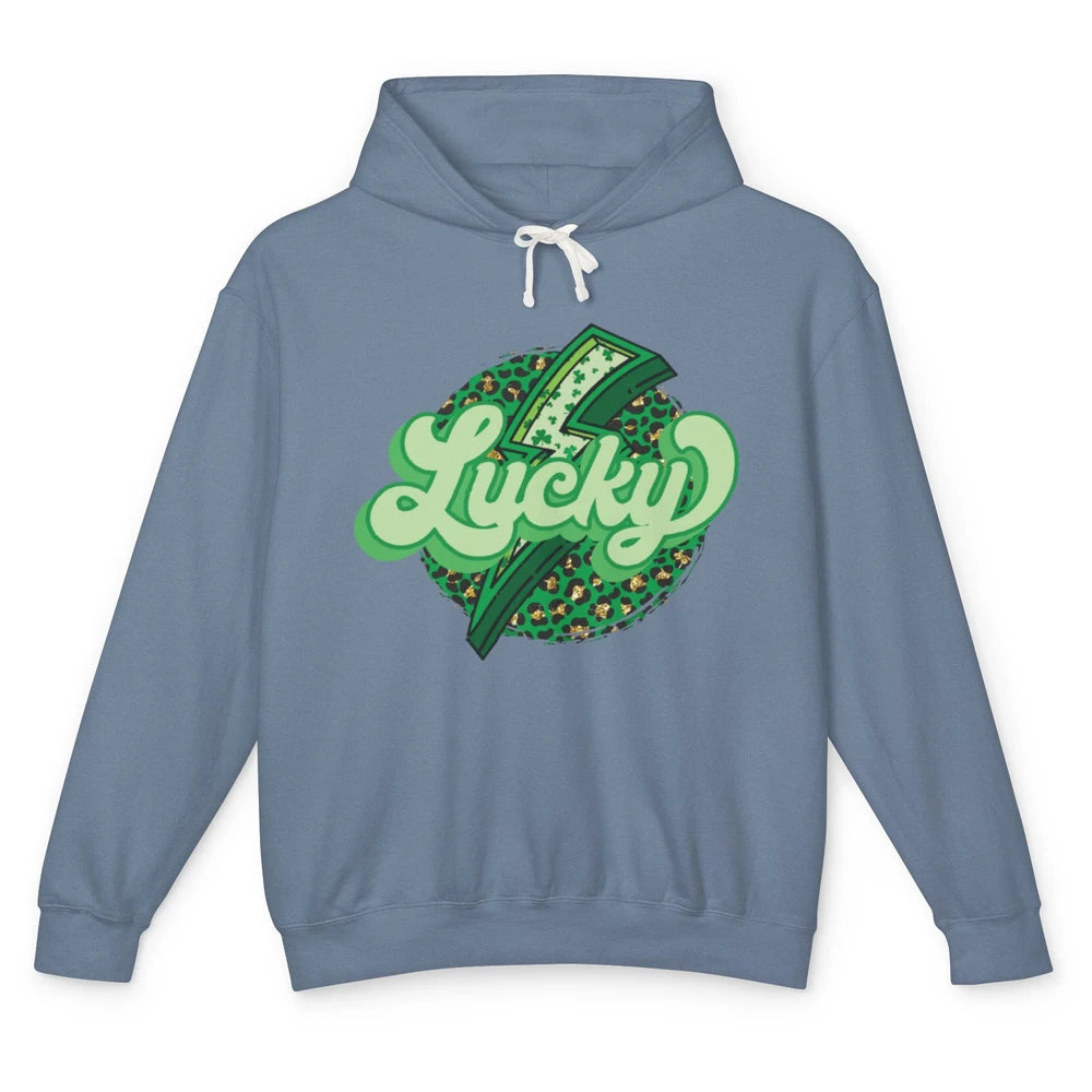 St Patrick Leopard Shamrocks Lucky Lightning Bolt Western Unisex Lightweight Hoodie