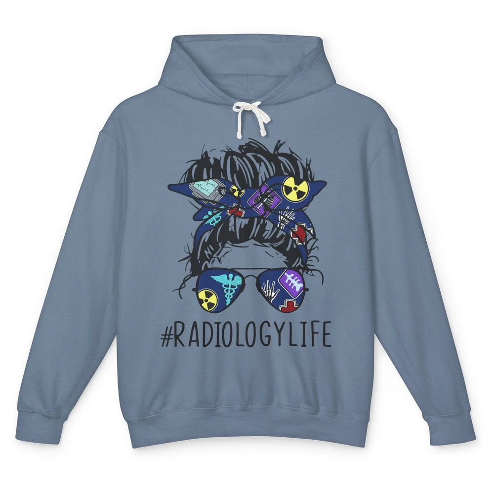 Radiology Life Radiologist Messy Bun Bandana X-Ray Tech Unisex Lightweight Hoodie