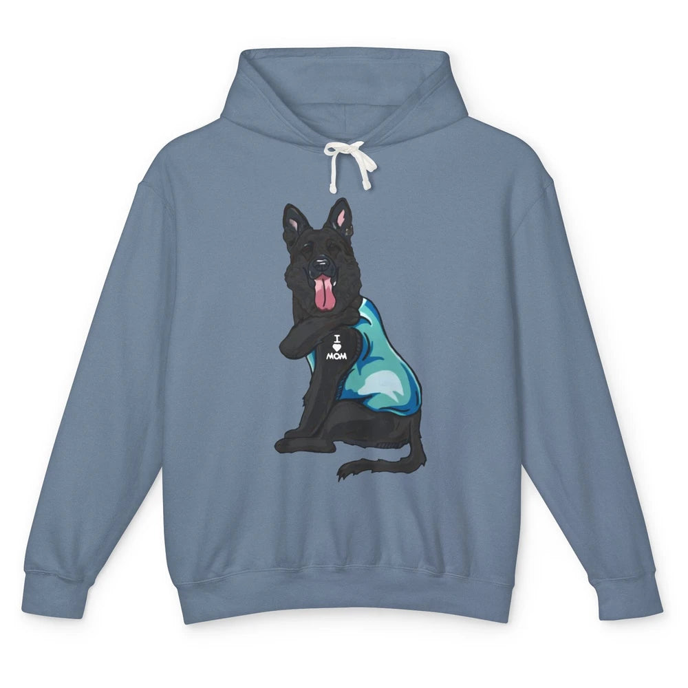 Black German Shepherd I Heart Mom Dog Mom Mother's Day Gift Unisex Lightweight Hoodie