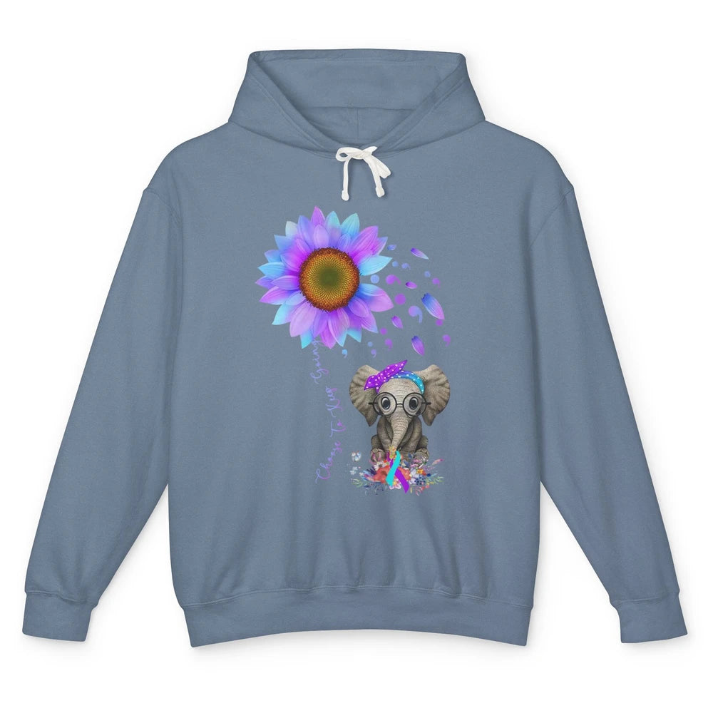 Sunflower Elephant Suicide Prevention Choose To Keep Going Unisex Lightweight Hoodie