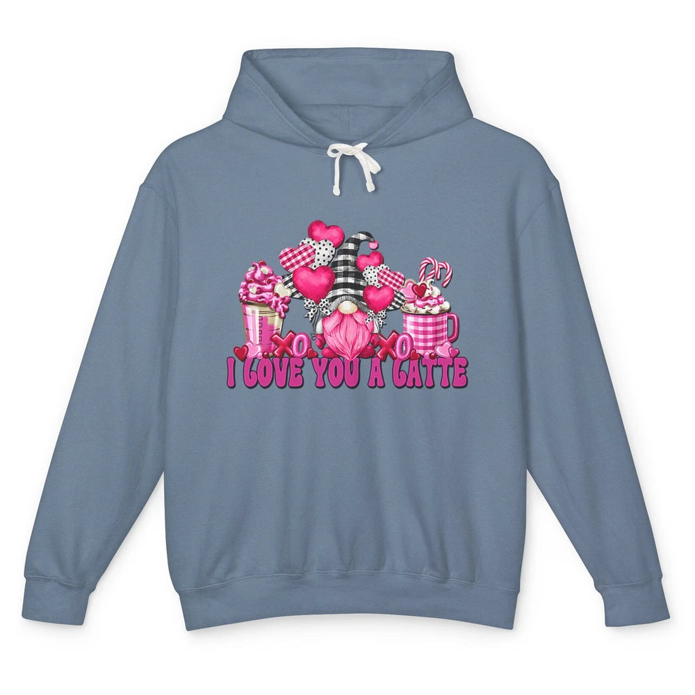 Pink Gnome And Valentines Day Latte Mugs I Love You Coffee Unisex Lightweight Hoodie