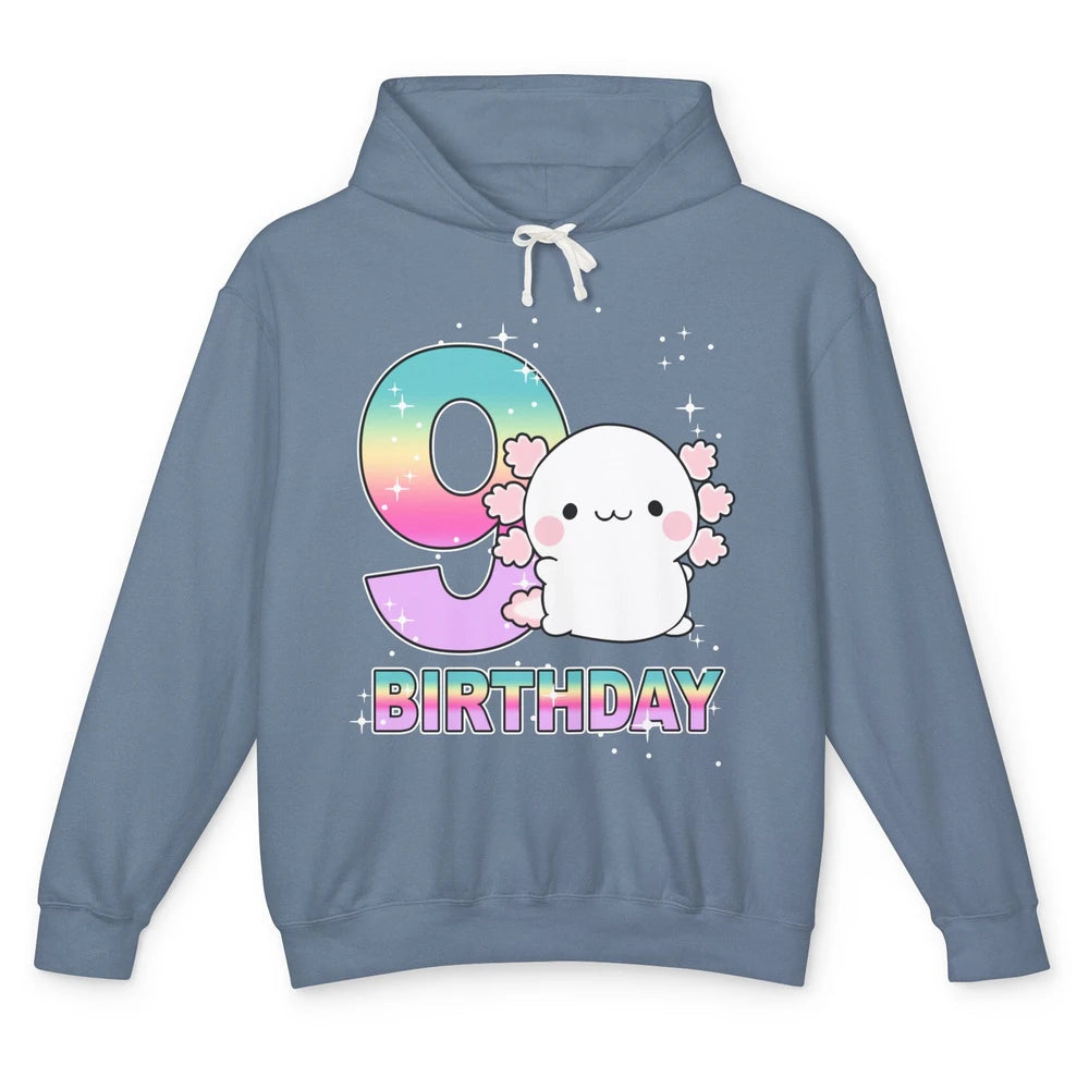 Cute Axolotl 9th Birthday Girl Boy 9 Years Old Birthday Gift Unisex Lightweight Hoodie