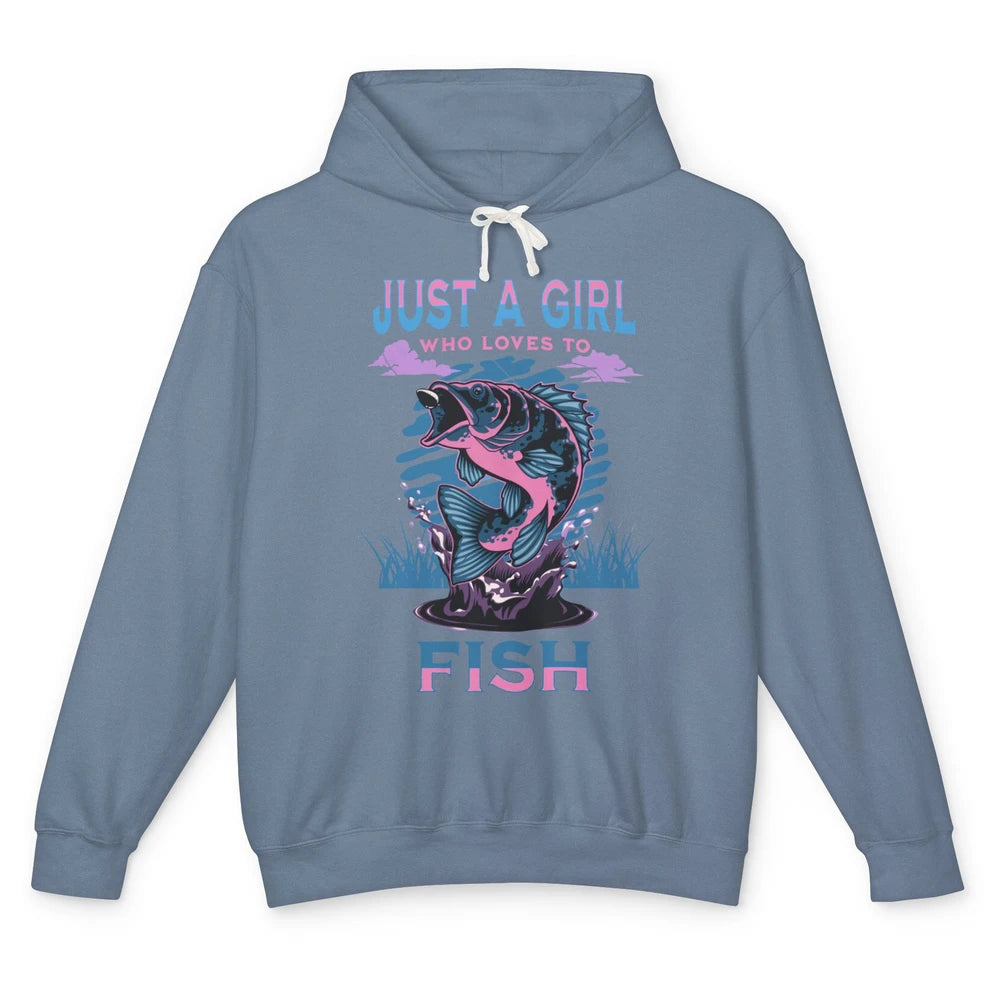 Fisherwoman Just A Girl Who Loves Fishing Reel Girls Fish Unisex Lightweight Hoodie