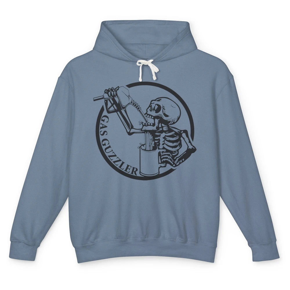 Funny Skeleton Gas Guzzler Sarcastic Skeleton Halloween Unisex Lightweight Hoodie