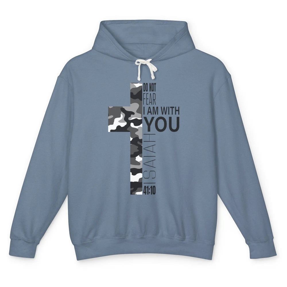 White Camo Not Fear Christian Verse Religious Jesus Cross Unisex Lightweight Hoodie