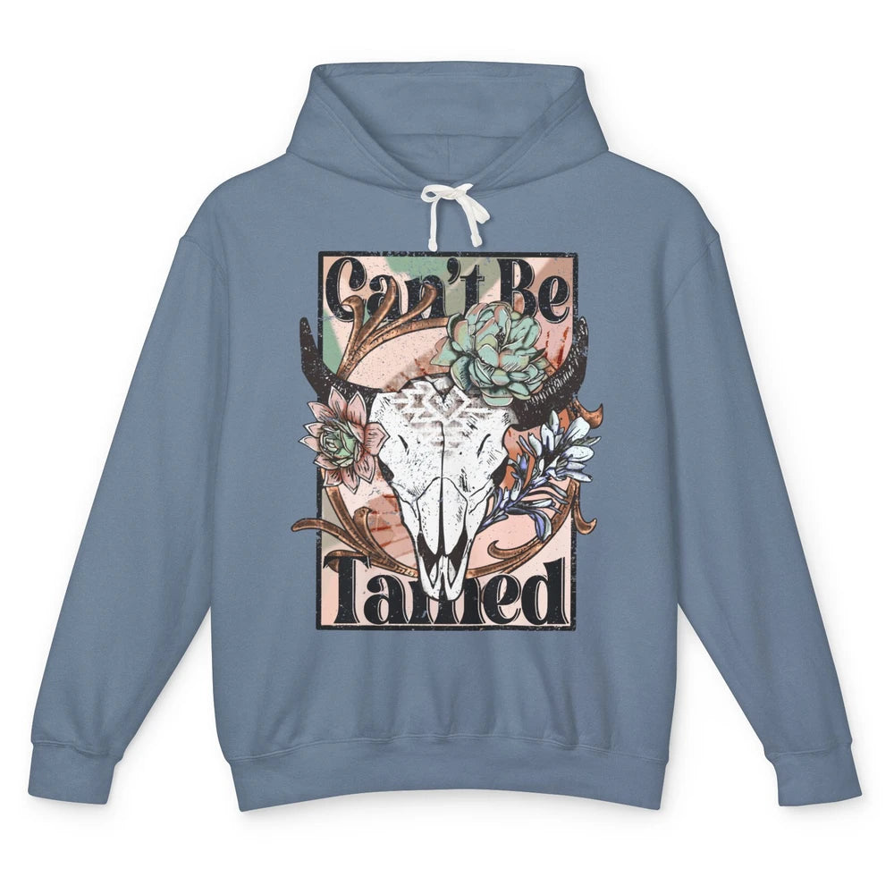 Floral Boho Bull Skull Can't Be Tamed Western Country Spirit Unisex Lightweight Hoodie