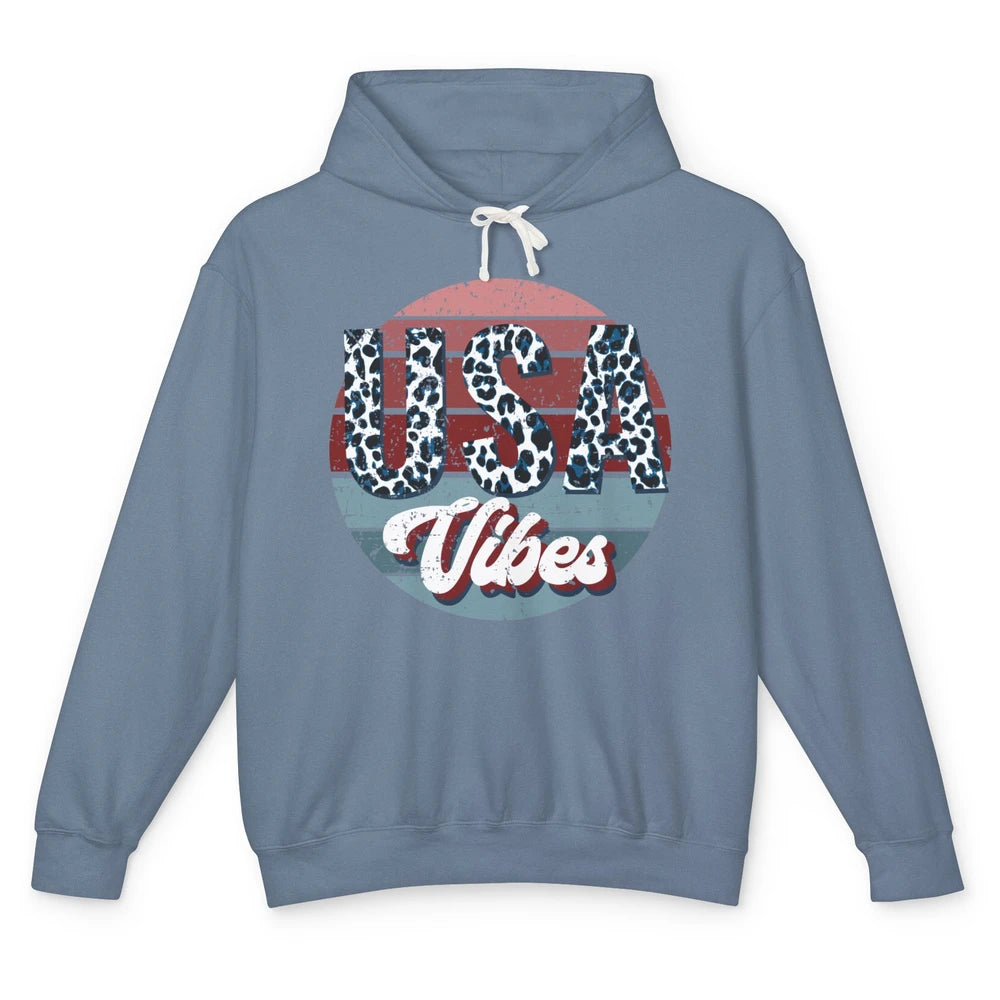 Vintage USA Vibes Leopard Patriots Independence Day Gift Unisex Lightweight Hoodie