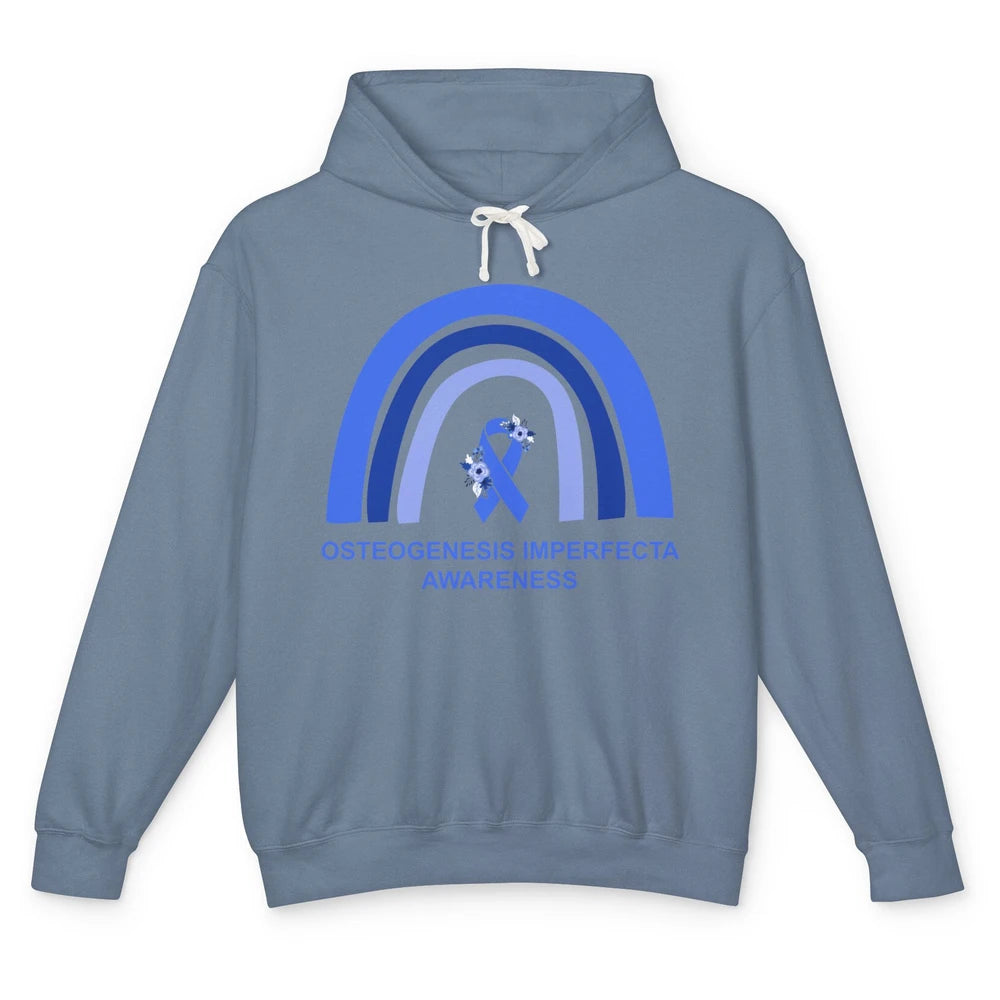 Osteogenesis Imperfecta Awareness OI Floral Blue Rainbow Unisex Lightweight Hoodie