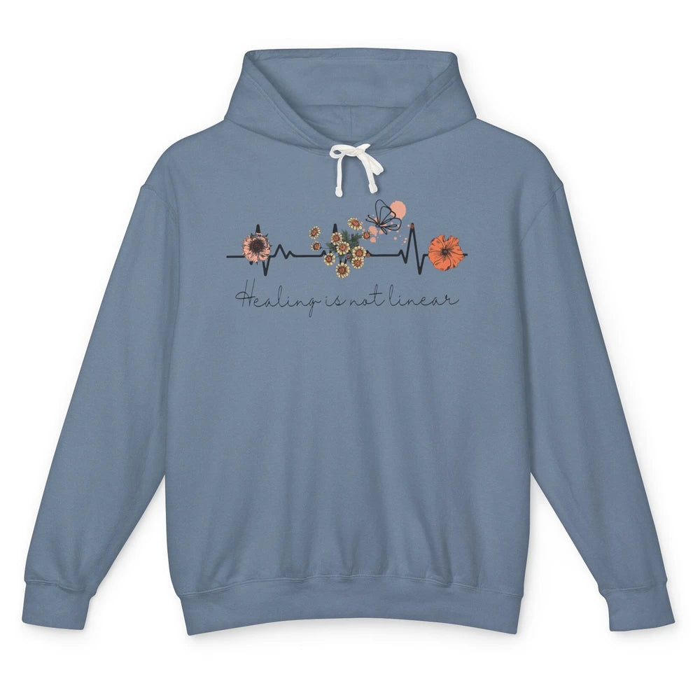 Healing Is Not Linear Flower Mental Health Matter Therapist Unisex Lightweight Hoodie