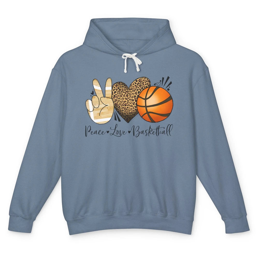 Peace Love Basketball Leopard Heart Basketball Lovers Gift Unisex Lightweight Hoodie