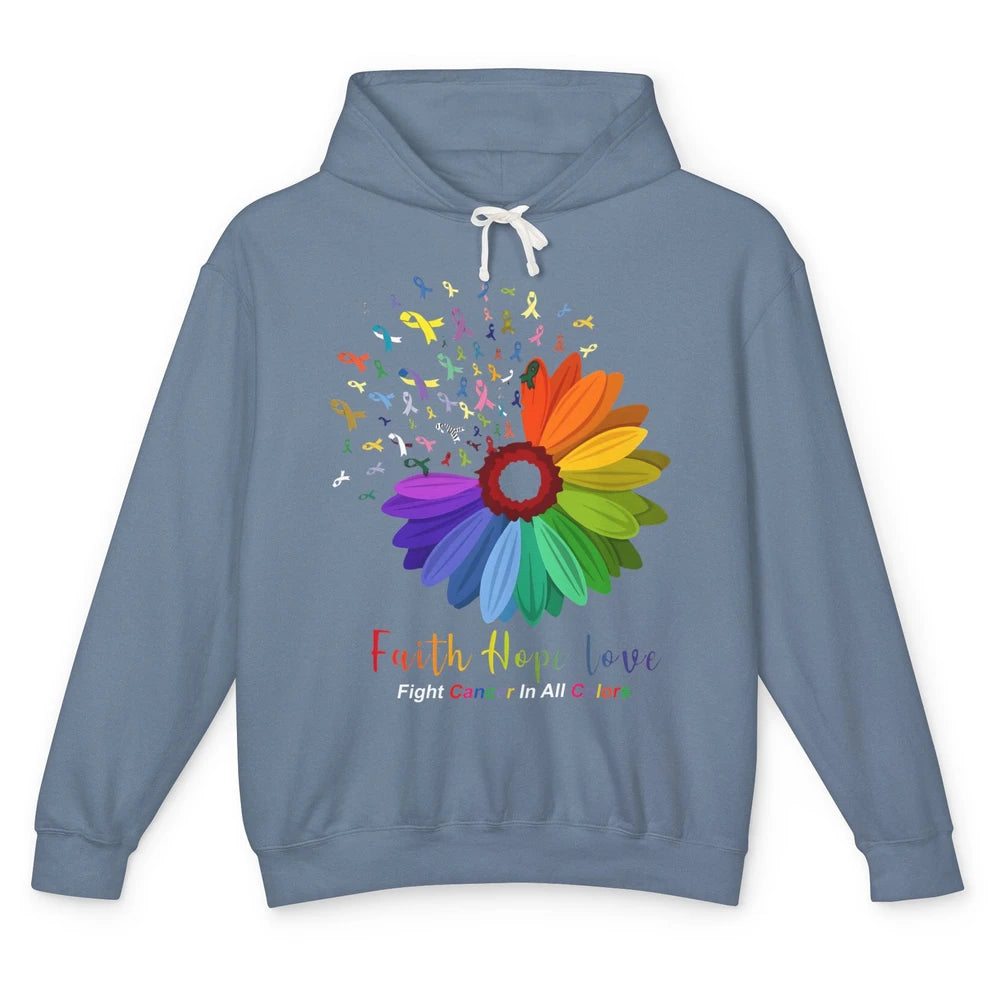 Faith Hope Love Fight Cancer Awareness Sunflower Ribbon Unisex Lightweight Hoodie