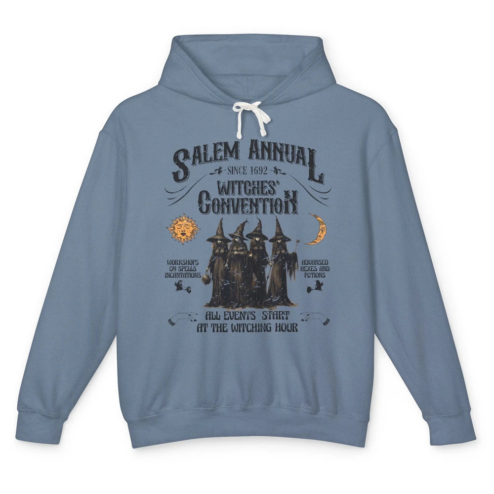 Retro Salem Annual Witches Convention Halloween Witch Magic Unisex Lightweight Hoodie