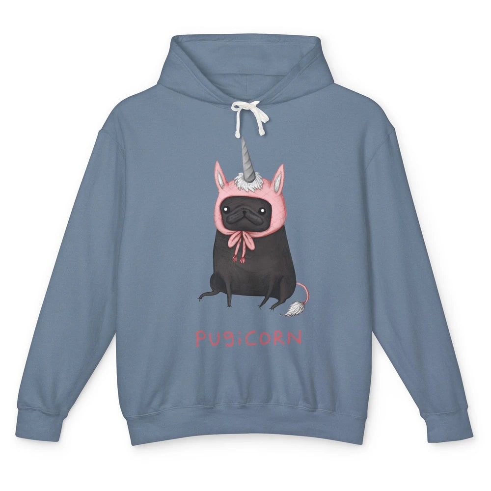 Funny Pug Unicorn Parody Costume Pug Mom Animal Humorous Unisex Lightweight Hoodie