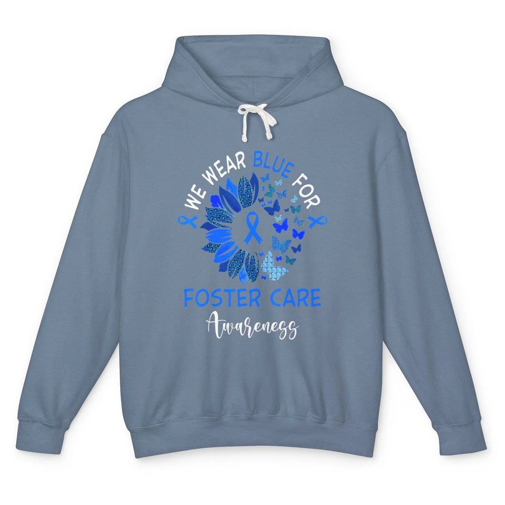 Foster Care Awareness Leopard Sunflower Adoption Blue Ribbon Unisex Lightweight Hoodie